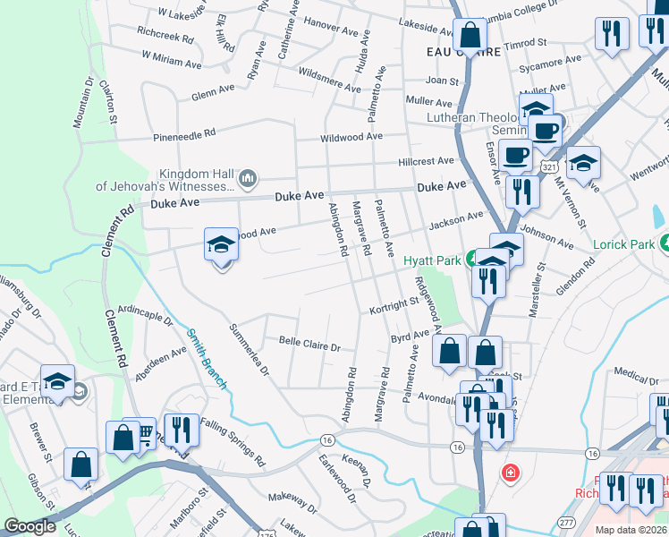 map of restaurants, bars, coffee shops, grocery stores, and more near 517 Johnson Avenue in Columbia