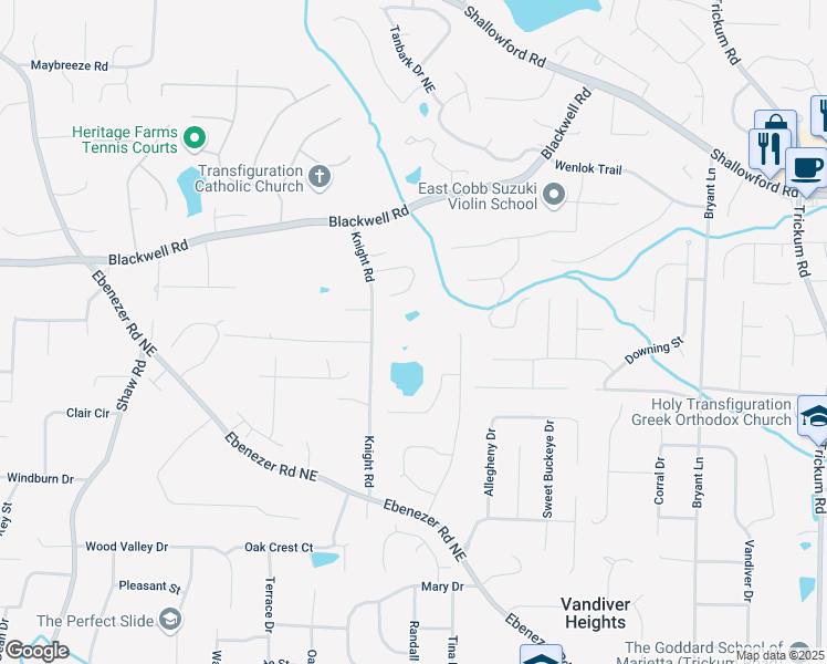 map of restaurants, bars, coffee shops, grocery stores, and more near 3550 Knight Road in Marietta