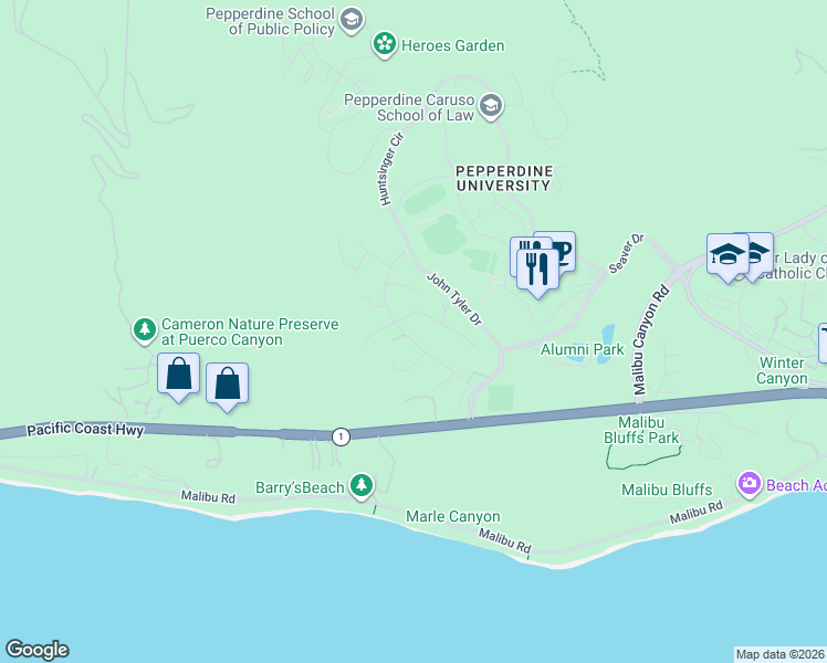 map of restaurants, bars, coffee shops, grocery stores, and more near 3716 Malibu Country Drive in Malibu