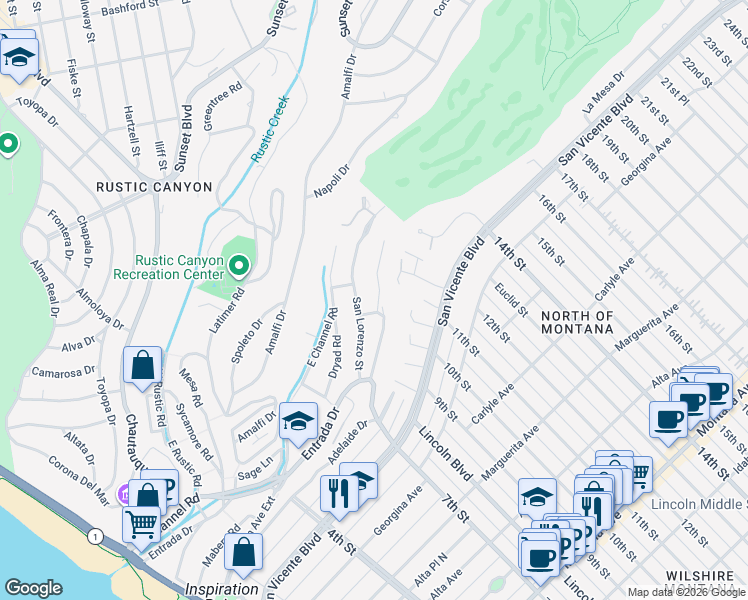 map of restaurants, bars, coffee shops, grocery stores, and more near 711 Kingman Avenue in Santa Monica