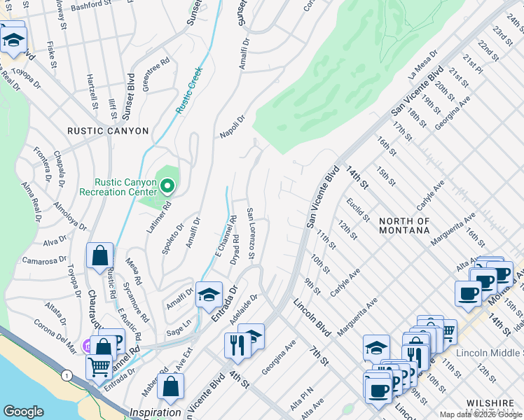 map of restaurants, bars, coffee shops, grocery stores, and more near 711 Kingman Avenue in Santa Monica