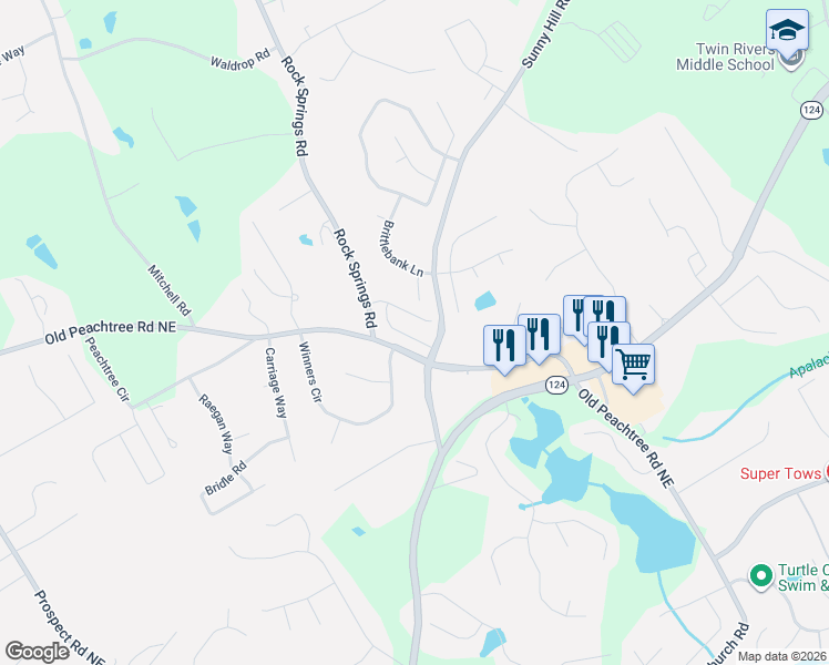 map of restaurants, bars, coffee shops, grocery stores, and more near 1816 Hanover West Drive in Lawrenceville