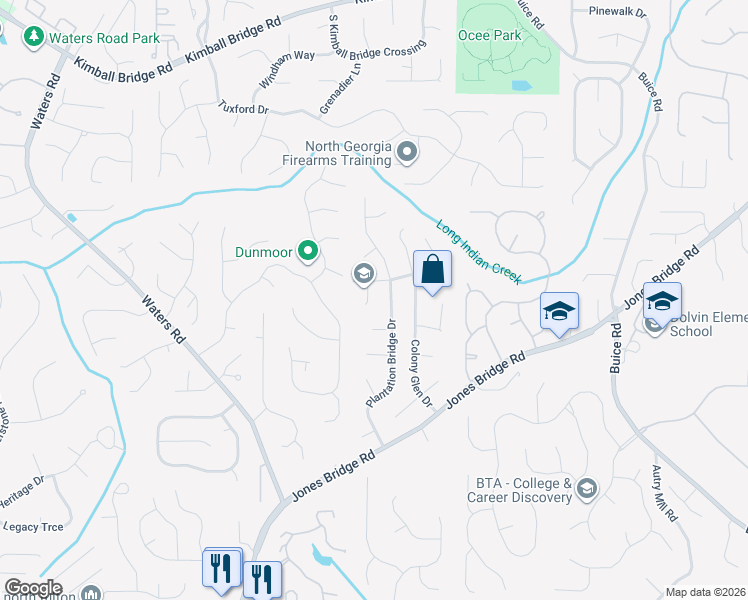 map of restaurants, bars, coffee shops, grocery stores, and more near 520 Country Glen Court in Alpharetta