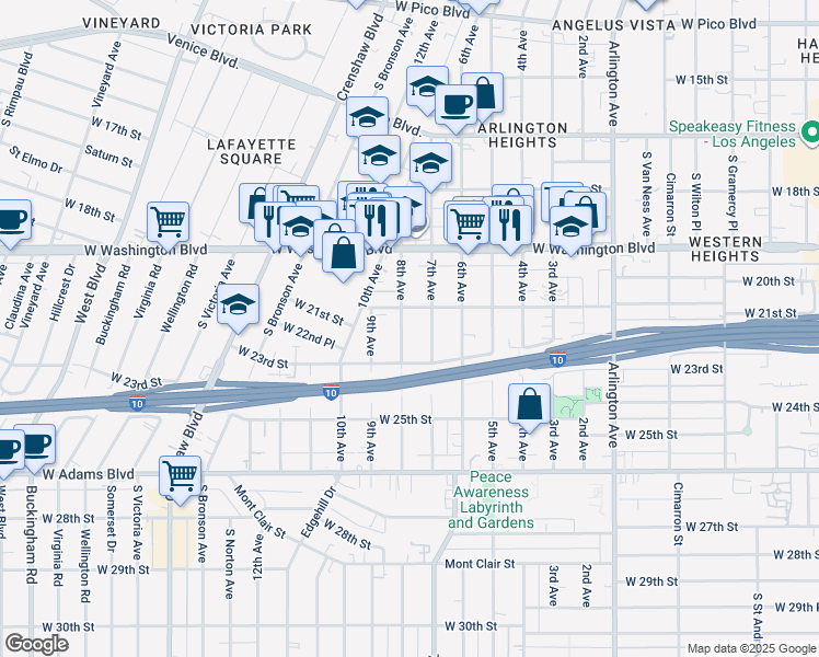 map of restaurants, bars, coffee shops, grocery stores, and more near 2122 8th Avenue in Los Angeles