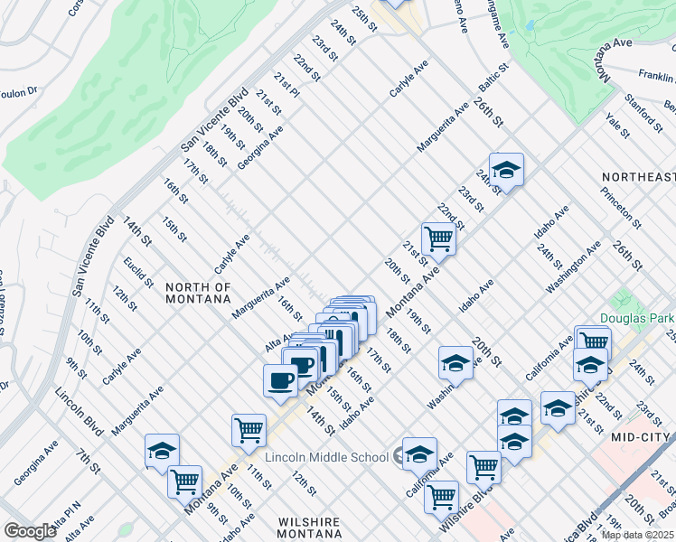 map of restaurants, bars, coffee shops, grocery stores, and more near 603 18th Street in Santa Monica