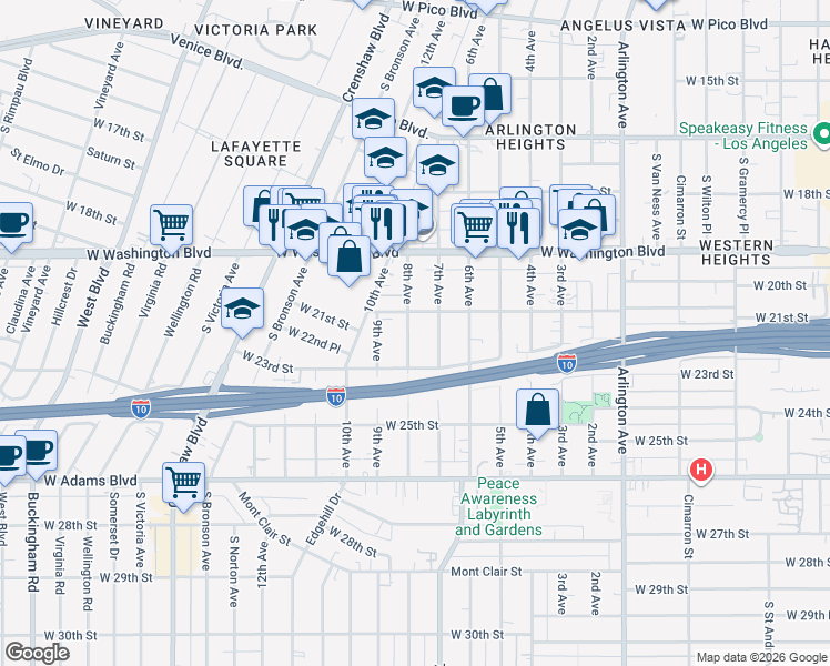 map of restaurants, bars, coffee shops, grocery stores, and more near 2122 8th Avenue in Los Angeles