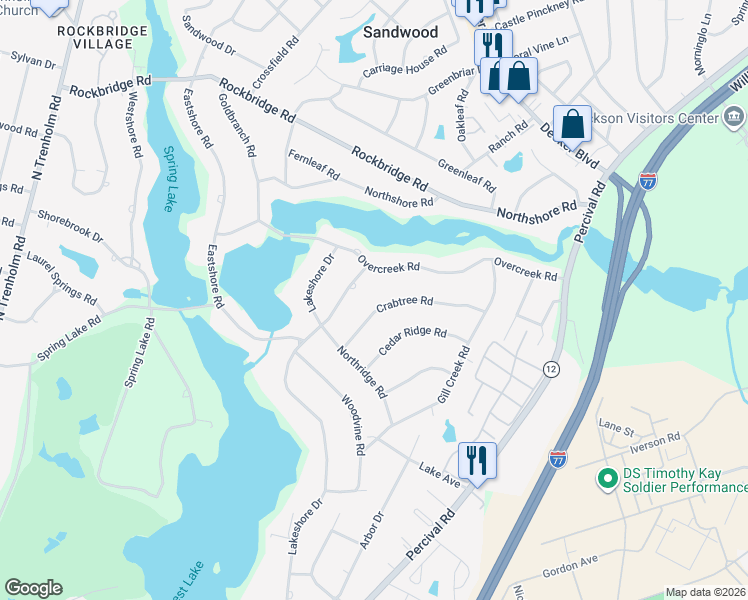 map of restaurants, bars, coffee shops, grocery stores, and more near 3540 Overcreek Road in Columbia