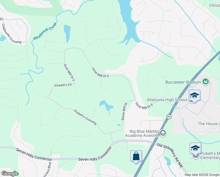 map of restaurants, bars, coffee shops, grocery stores, and more near 41 Mill Pond Court in Acworth