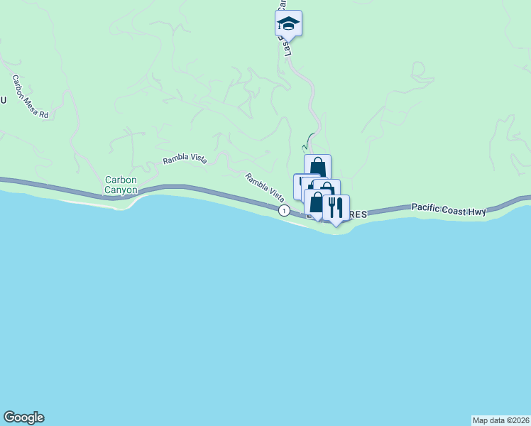 map of restaurants, bars, coffee shops, grocery stores, and more near 21360 Pacific Coast Highway in Malibu