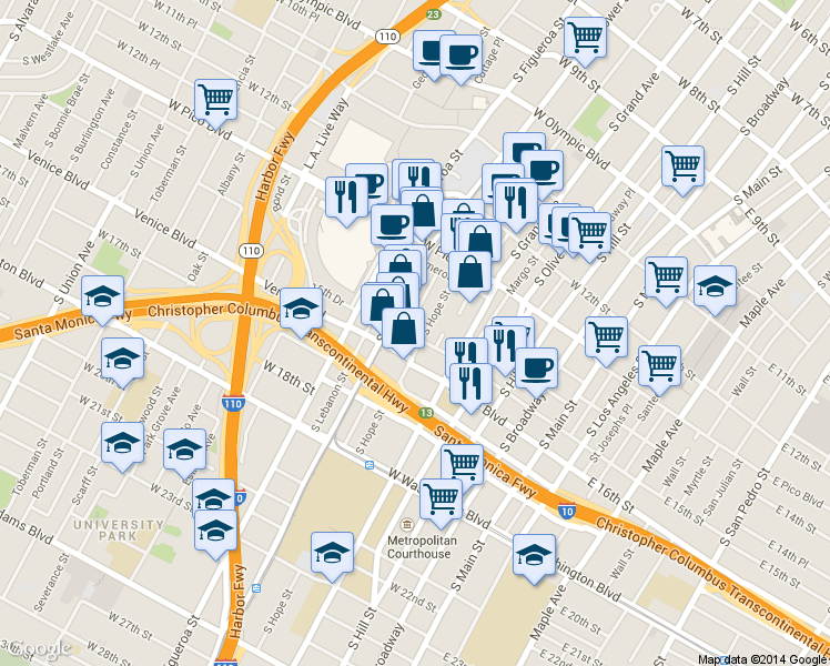 map of restaurants, bars, coffee shops, grocery stores, and more near 1310 South Pembroke Lane in Los Angeles
