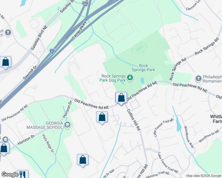 map of restaurants, bars, coffee shops, grocery stores, and more near 275 Arden Ridge Court in Suwanee