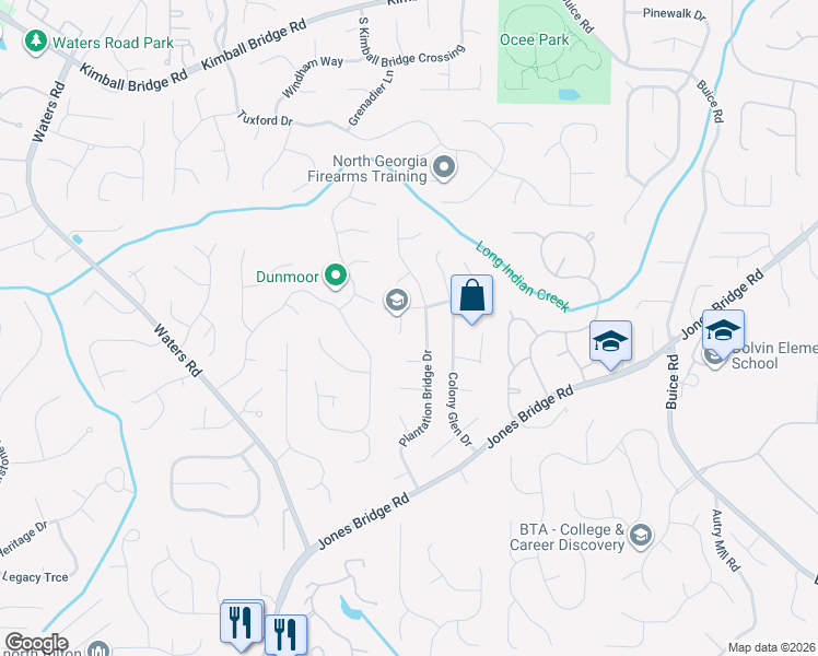 map of restaurants, bars, coffee shops, grocery stores, and more near 520 Country Glen Court in Alpharetta