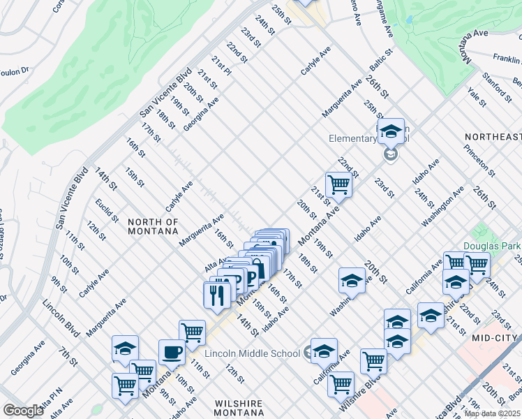 map of restaurants, bars, coffee shops, grocery stores, and more near 603 18th Street in Santa Monica