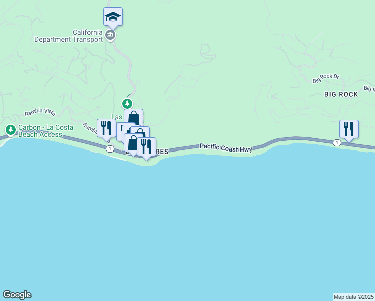 map of restaurants, bars, coffee shops, grocery stores, and more near 21016 Pacific Coast Highway in Malibu