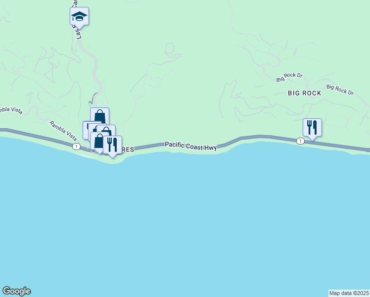 map of restaurants, bars, coffee shops, grocery stores, and more near 20900 Pacific Coast Highway in Malibu