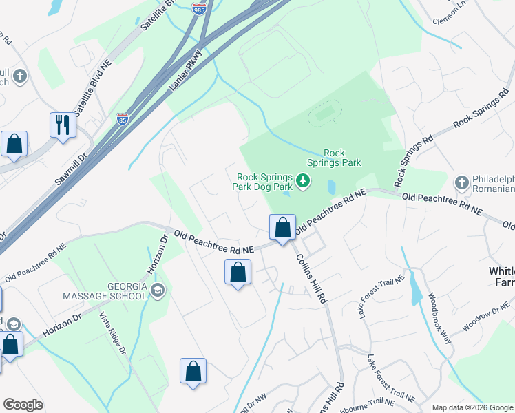 map of restaurants, bars, coffee shops, grocery stores, and more near 275 Arden Ridge Court in Suwanee