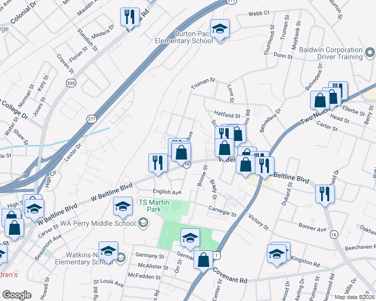 map of restaurants, bars, coffee shops, grocery stores, and more near 2943 English Avenue in Columbia