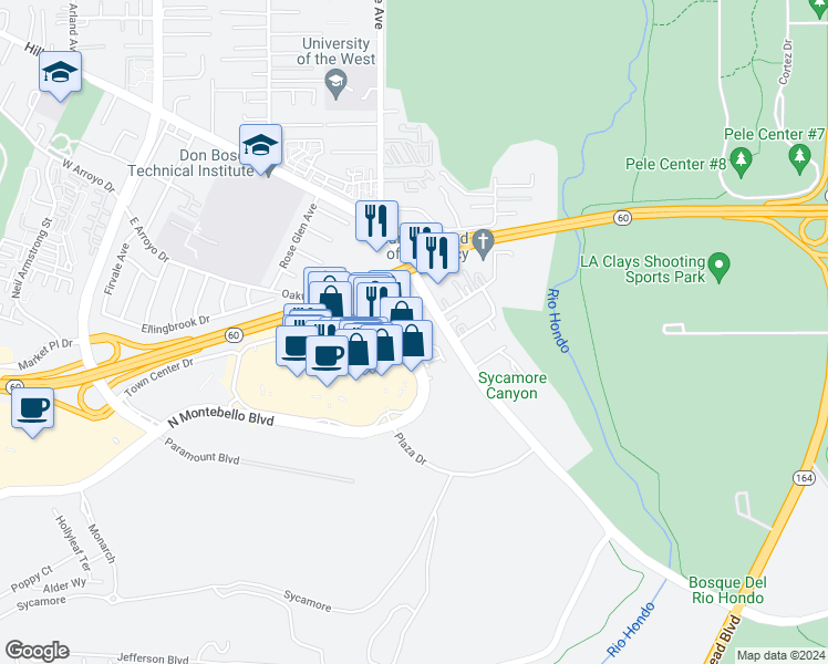 map of restaurants, bars, coffee shops, grocery stores, and more near 888 Montebello Boulevard in Rosemead