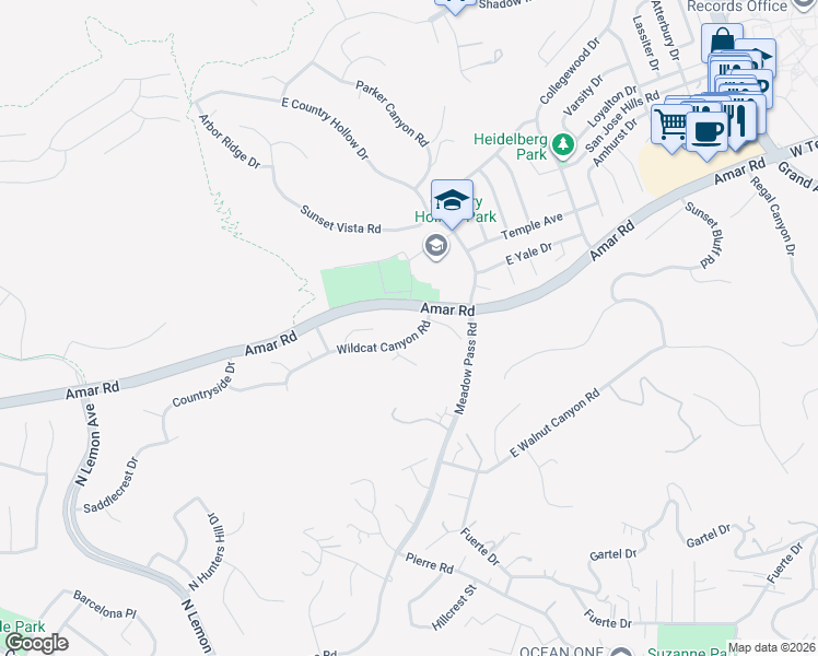 map of restaurants, bars, coffee shops, grocery stores, and more near 20151 Amar Road in Walnut