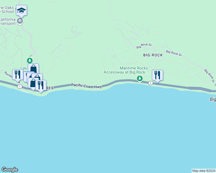 map of restaurants, bars, coffee shops, grocery stores, and more near 20717 East Pacific Coast Highway in Malibu