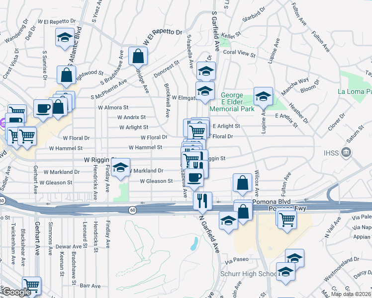 map of restaurants, bars, coffee shops, grocery stores, and more near 2212 South Isabella Avenue in Monterey Park