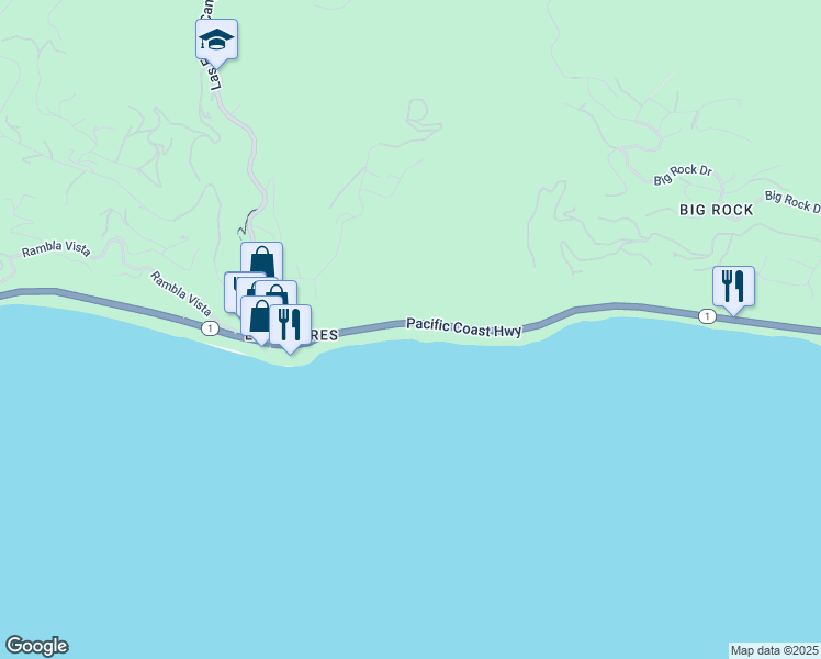 map of restaurants, bars, coffee shops, grocery stores, and more near 20946 Pacific Coast Highway in Malibu