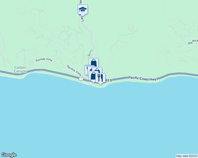 map of restaurants, bars, coffee shops, grocery stores, and more near 3950 Las Flores Canyon Road in Malibu