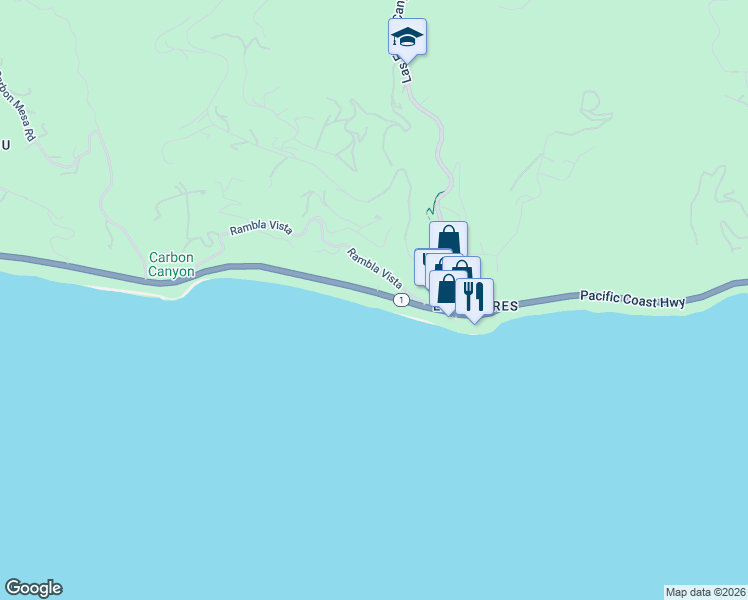 map of restaurants, bars, coffee shops, grocery stores, and more near 21360 Pacific Coast Highway in Malibu