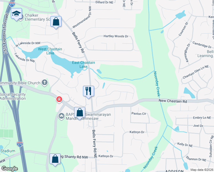 map of restaurants, bars, coffee shops, grocery stores, and more near 337 Bloombridge Way Northwest in Marietta