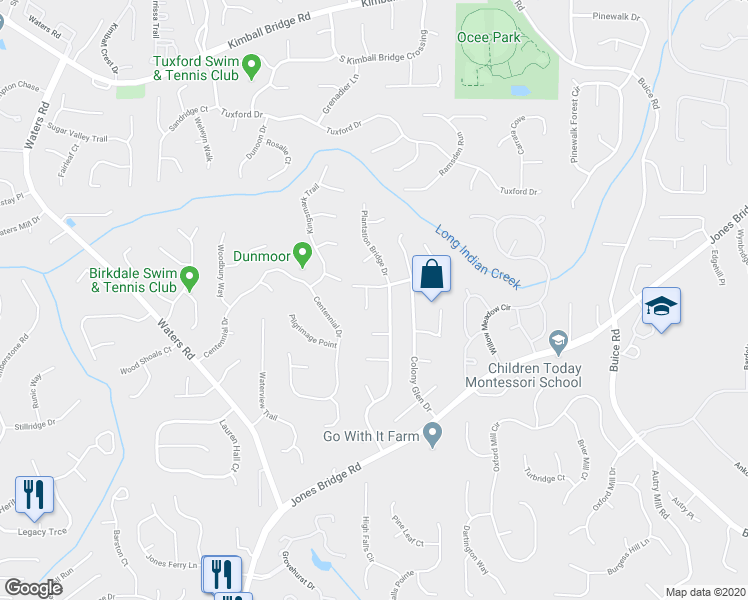 map of restaurants, bars, coffee shops, grocery stores, and more near 510 Country Glen Court in Alpharetta