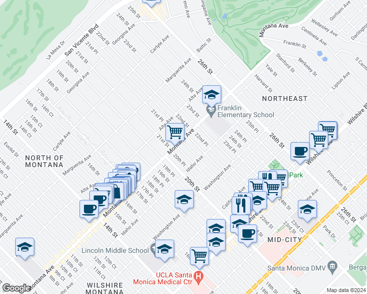 map of restaurants, bars, coffee shops, grocery stores, and more near 811 21st Street in Santa Monica