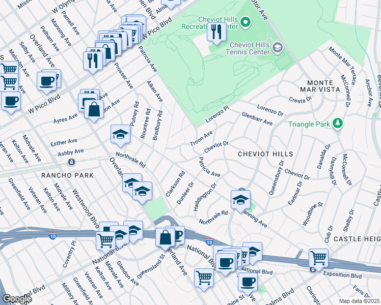 map of restaurants, bars, coffee shops, grocery stores, and more near 2817 Patricia Avenue in Los Angeles