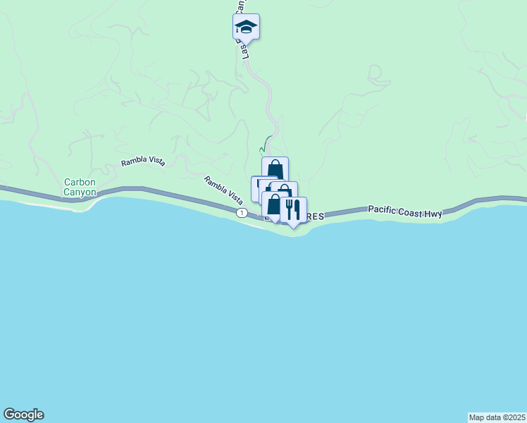 map of restaurants, bars, coffee shops, grocery stores, and more near 21241 California 1 in Malibu