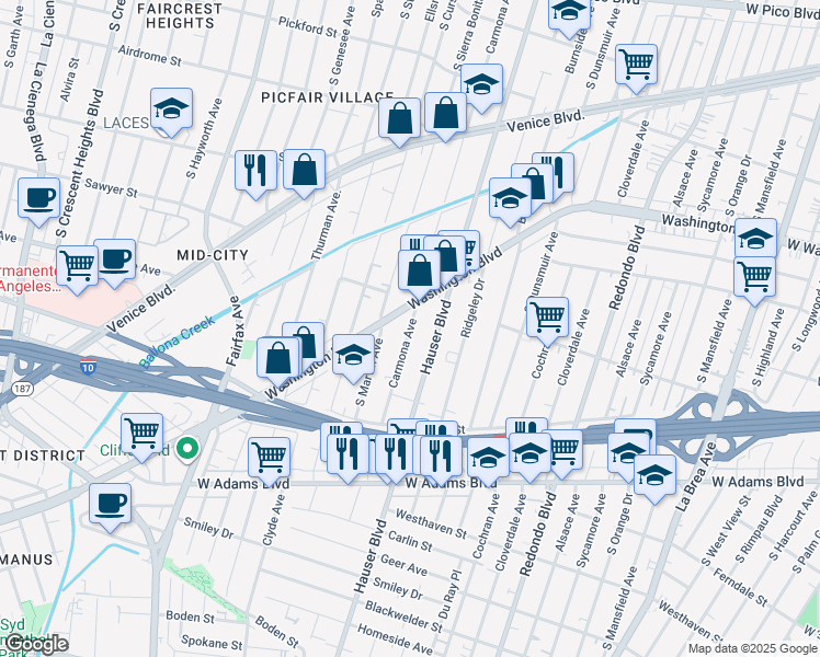 map of restaurants, bars, coffee shops, grocery stores, and more near in Los Angeles