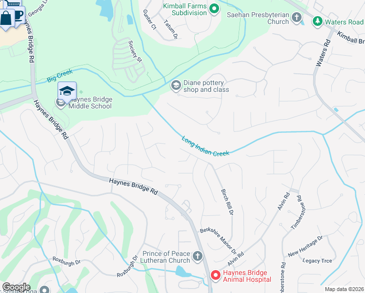 map of restaurants, bars, coffee shops, grocery stores, and more near 44 Birch Rill Drive in Alpharetta