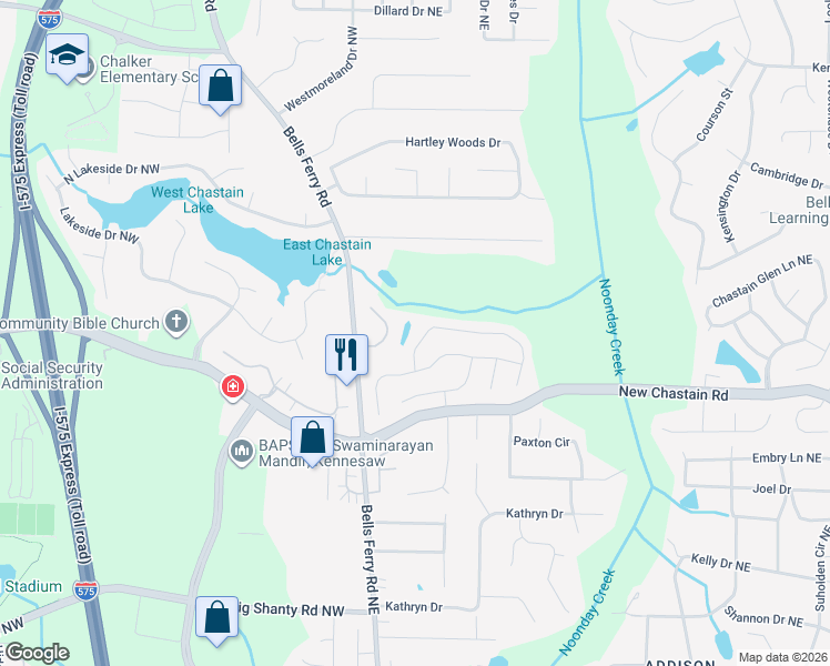 map of restaurants, bars, coffee shops, grocery stores, and more near 337 Bloombridge Way Northwest in Marietta