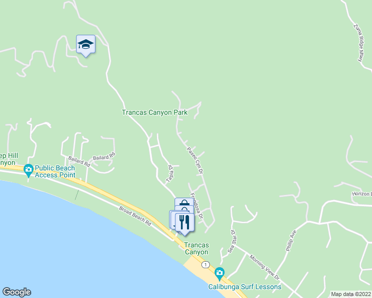 map of restaurants, bars, coffee shops, grocery stores, and more near 6115 Paseo Canyon Drive in Malibu