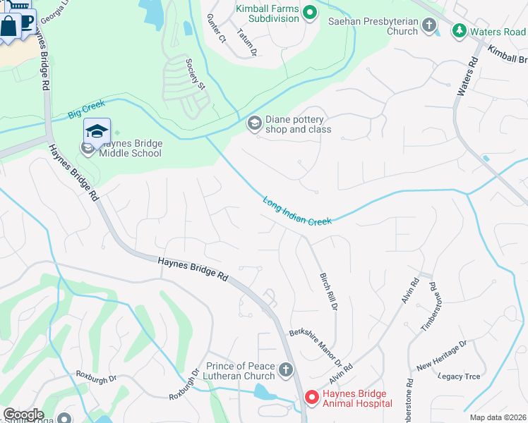 map of restaurants, bars, coffee shops, grocery stores, and more near 44 Birch Rill Drive in Alpharetta