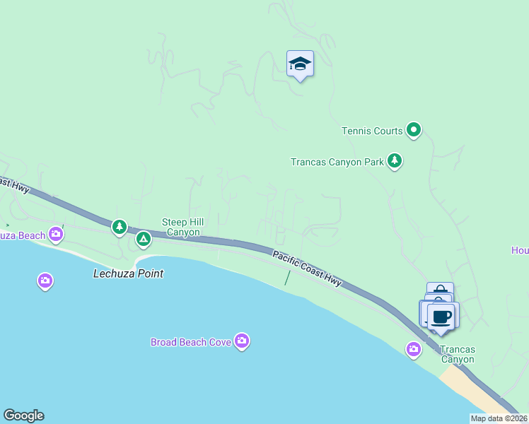 map of restaurants, bars, coffee shops, grocery stores, and more near 31339 Pacific Coast Highway in Malibu