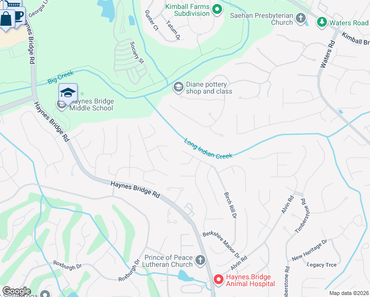 map of restaurants, bars, coffee shops, grocery stores, and more near 44 Birch Rill Drive in Alpharetta
