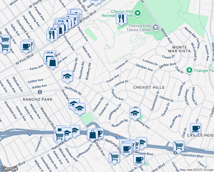 map of restaurants, bars, coffee shops, grocery stores, and more near 2817 Patricia Avenue in Los Angeles