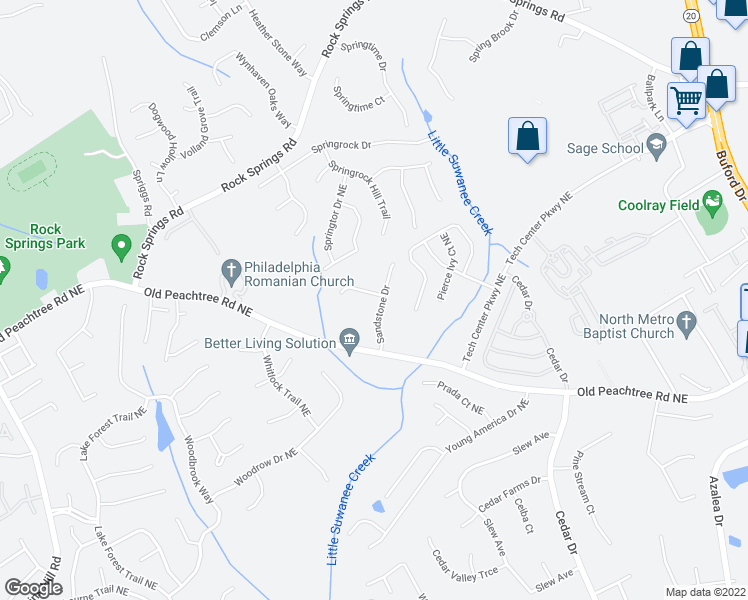 map of restaurants, bars, coffee shops, grocery stores, and more near 757 Bedrock Run in Lawrenceville