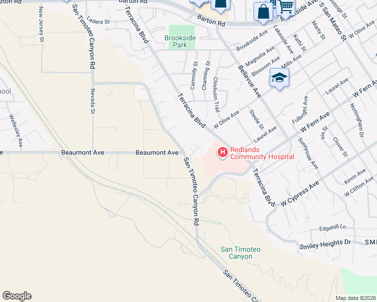 map of restaurants, bars, coffee shops, grocery stores, and more near 11891 San Timoteo Canyon Road in Redlands