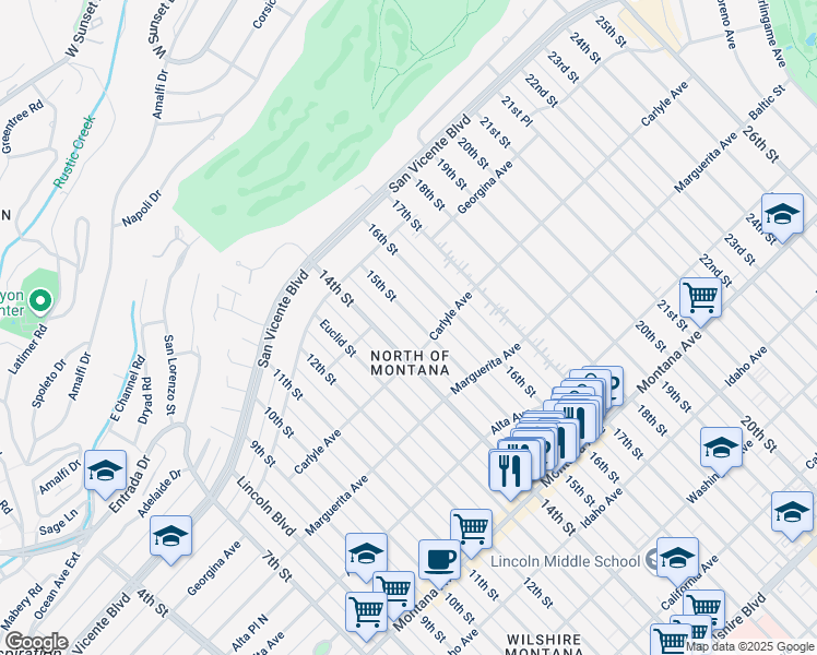 map of restaurants, bars, coffee shops, grocery stores, and more near 328 15th Street in Santa Monica