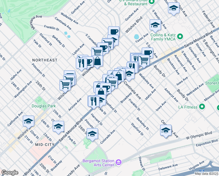 map of restaurants, bars, coffee shops, grocery stores, and more near 1331 Berkeley Street in Santa Monica