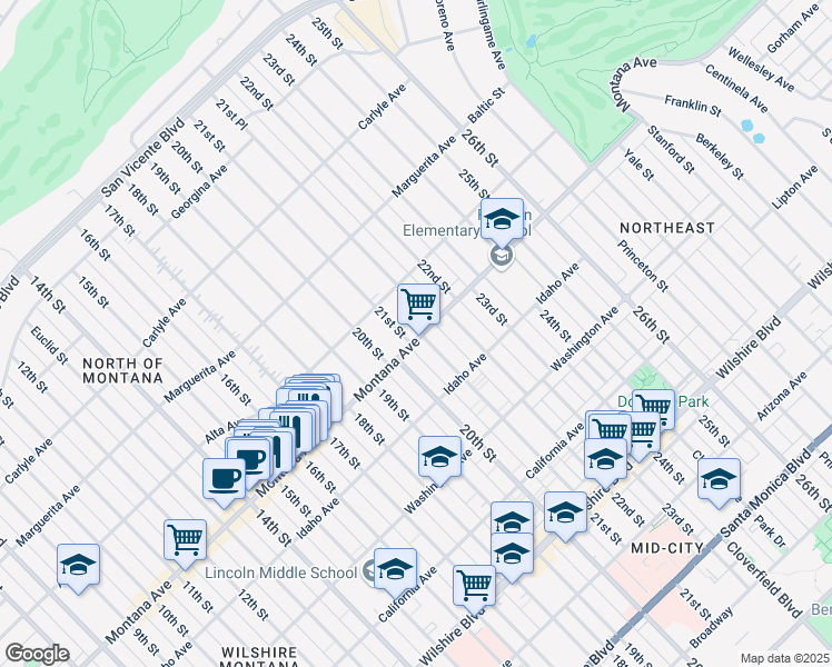 map of restaurants, bars, coffee shops, grocery stores, and more near in Santa Monica