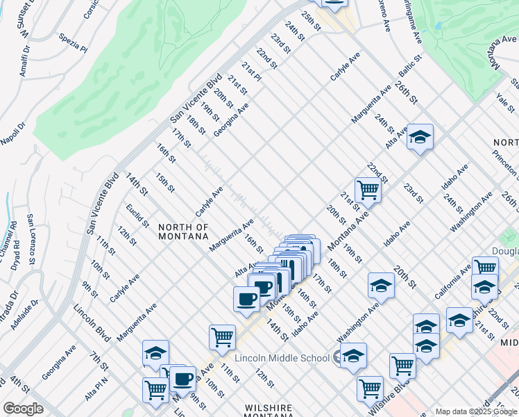 map of restaurants, bars, coffee shops, grocery stores, and more near 464 18th Street in Santa Monica