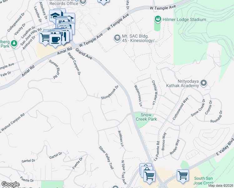 map of restaurants, bars, coffee shops, grocery stores, and more near 970 Estate Court in Walnut