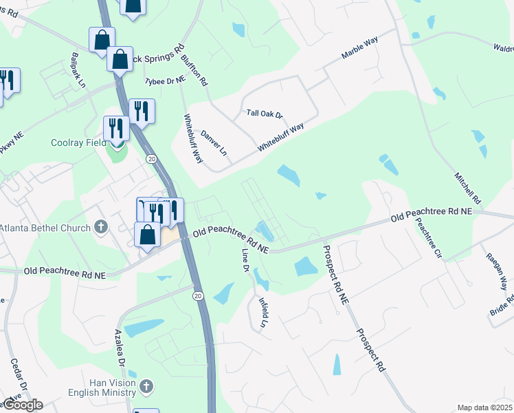 map of restaurants, bars, coffee shops, grocery stores, and more near 2380 Whistler Way Northeast in Lawrenceville