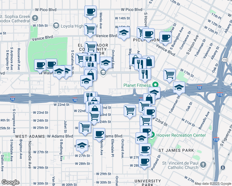 map of restaurants, bars, coffee shops, grocery stores, and more near 2005 Orchard Avenue in Los Angeles
